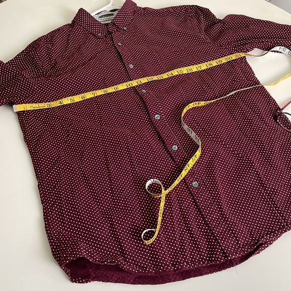 Denim & Flower Burgundy with White dots long sleeve Button Down- Large - Picture 11 of 13